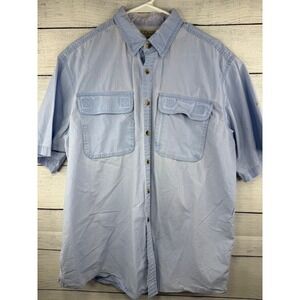 L.L. Bean Mens Button Down Shirt Short Sleeve Blue Outdoor Fishing Large‎